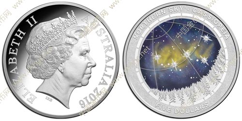 澳大利亚发行2016北天星座系列——仙后座弧面纪念银币